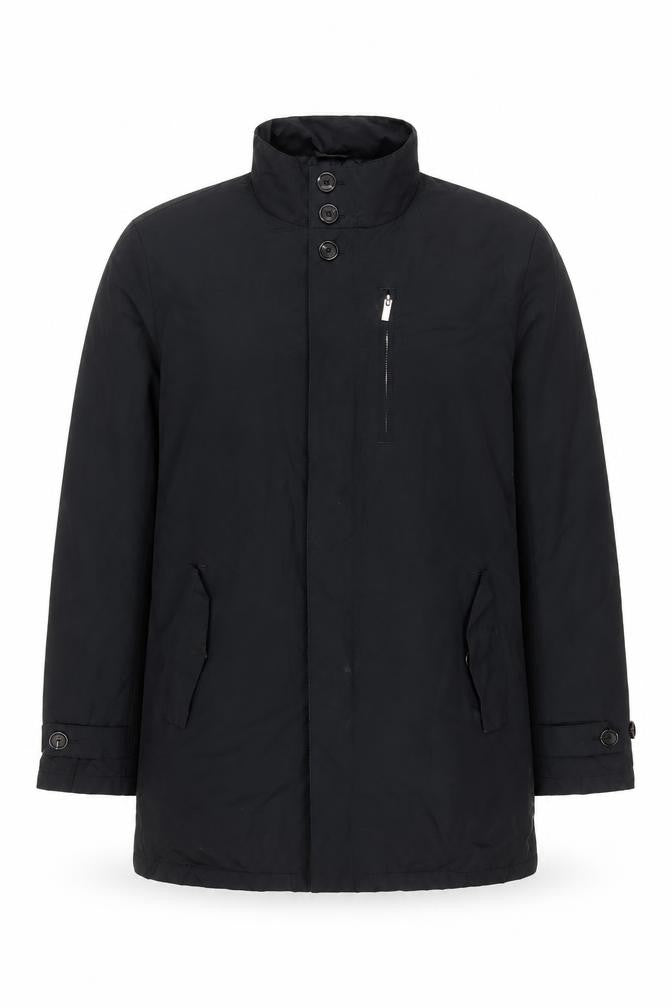 Front view of Dressmann men’s black jacket, size L, zip