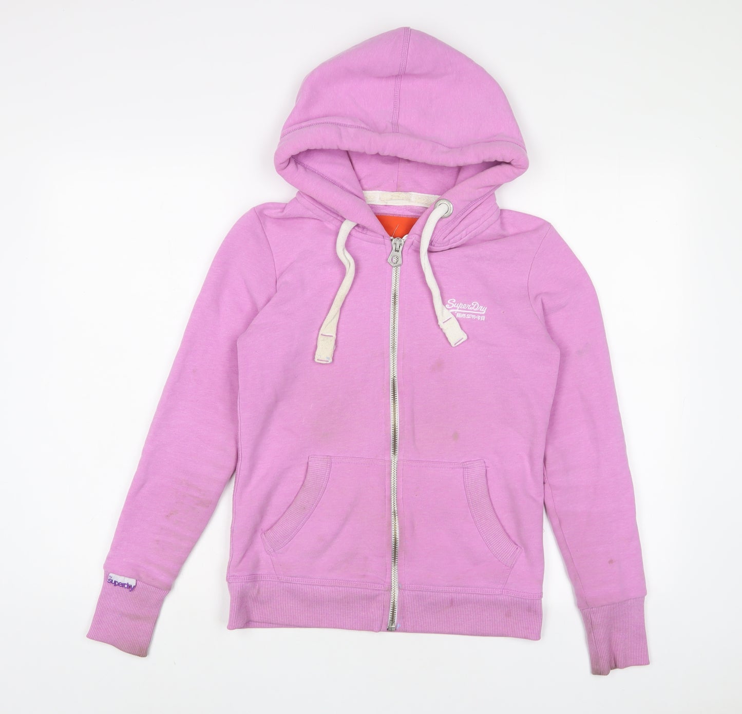 Superdry Womens Pink Cotton Full Zip Hoodie Size XS Zip - Logo, Embroidered