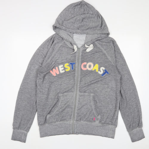 NEXT Womens Grey Cotton Full Zip Hoodie Size L Zip - Embroidered