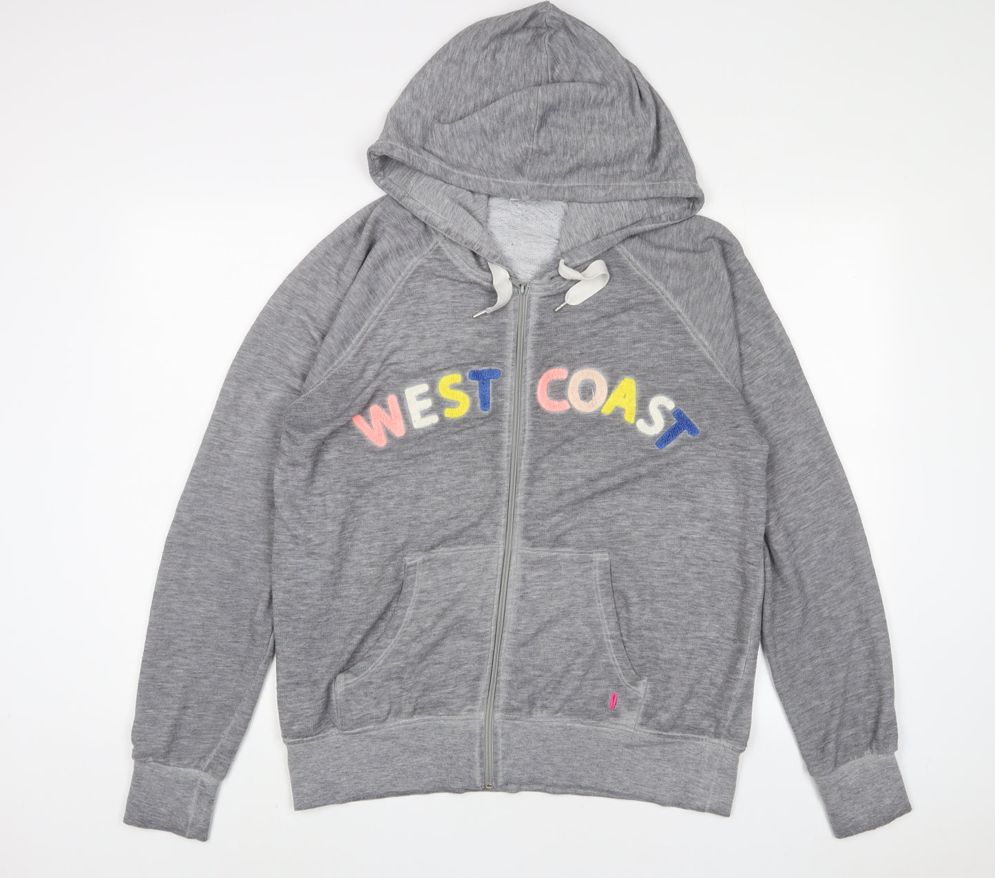 NEXT Womens Grey Cotton Full Zip Hoodie Size L Zip - Embroidered