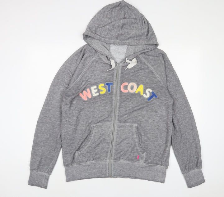 NEXT Womens Grey Cotton Full Zip Hoodie Size L Zip - Embroidered