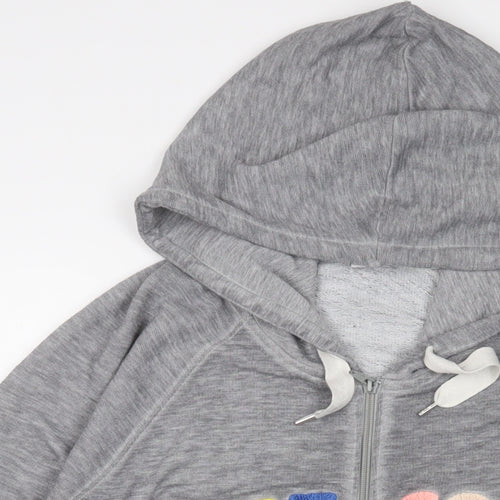 NEXT Womens Grey Cotton Full Zip Hoodie Size L Zip - Embroidered