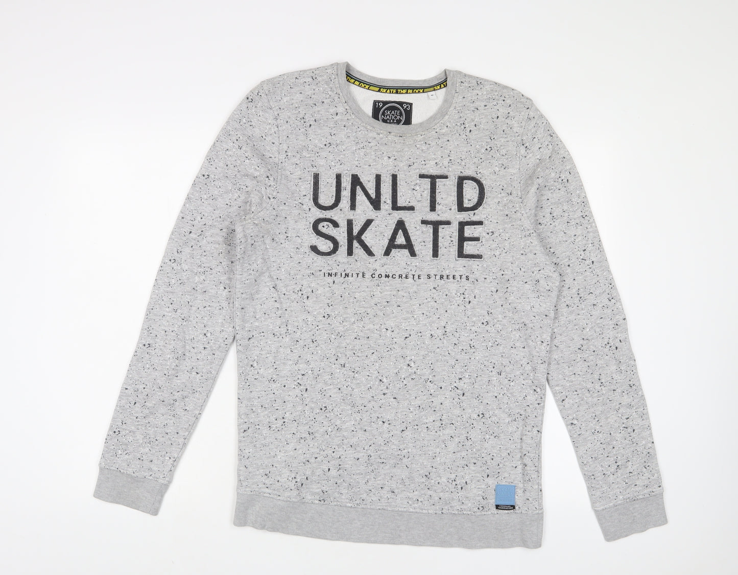 Skate Nation Boys Grey Cotton Pullover Sweatshirt Size 12 Years Pullover - Embroidered