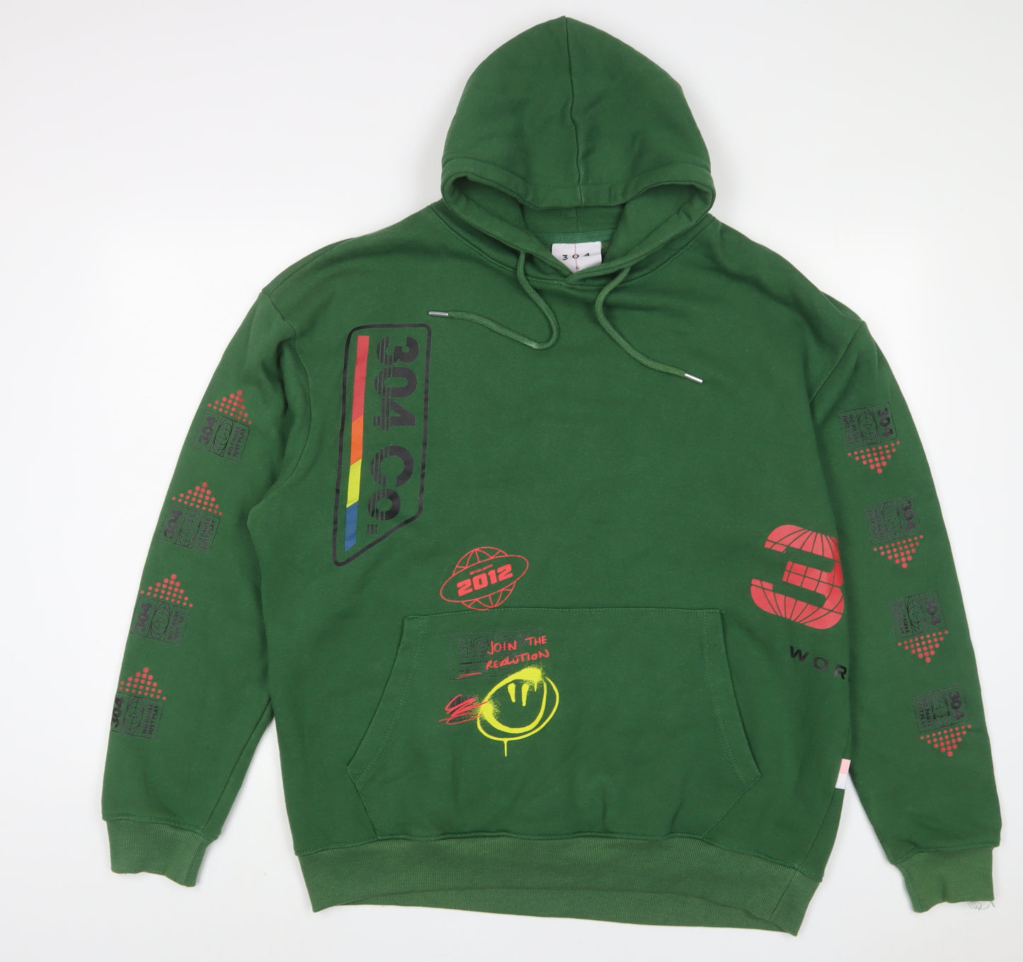 304 Clothing Mens Green Cotton Pullover Hoodie Size XL