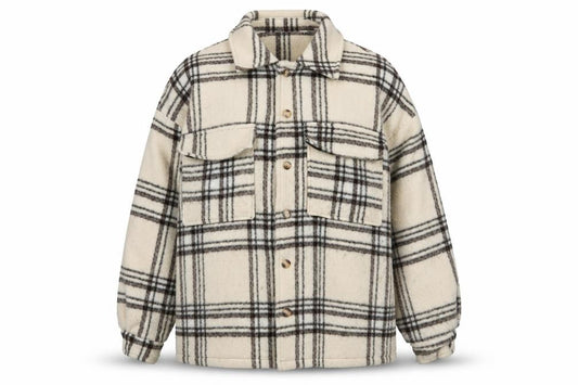 Front view of Collusion women’s multicoloured plaid jacket, size S, button
