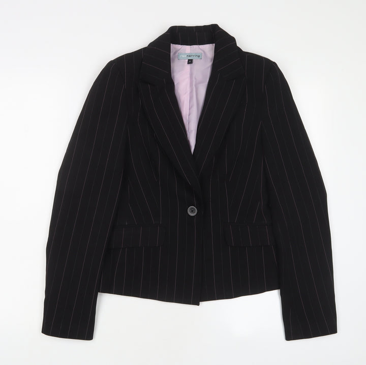 Red Herring Womens Black Striped Jacket Blazer Size 8 Button