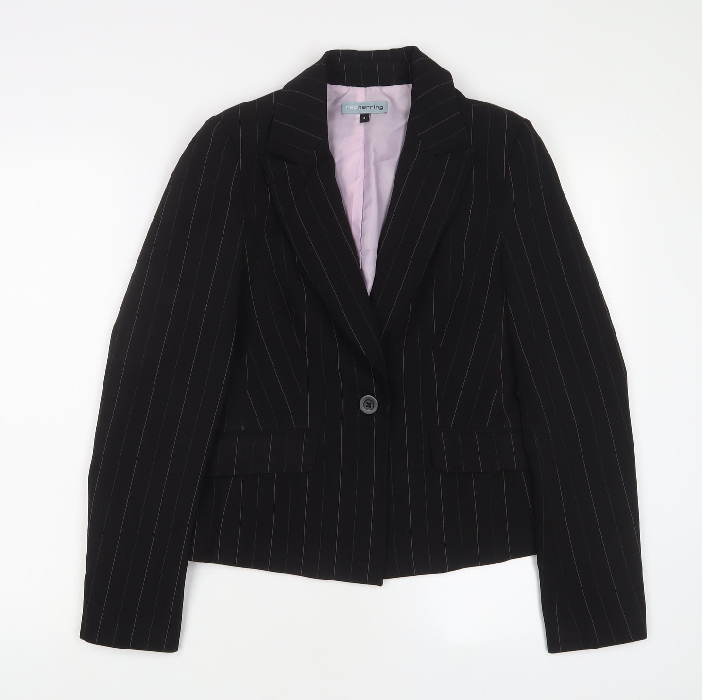 Red Herring Womens Black Striped Jacket Blazer Size 8 Button