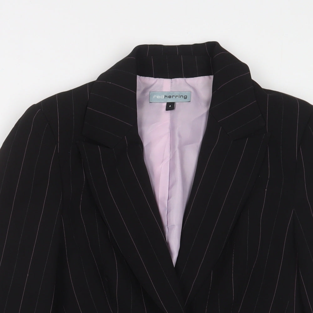 Red Herring Womens Black Striped Jacket Blazer Size 8 Button