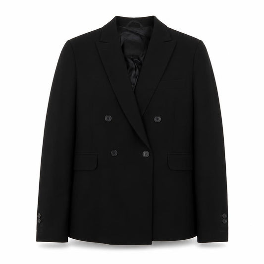 Front view of Costume National women’s black jacket blazer, size UK 16, button