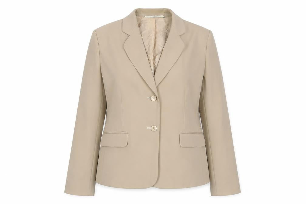 Front view of Marks & Spencer women’s beige jacket blazer, size UK 12, button