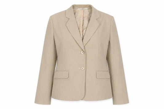 Front view of Marks & Spencer women’s beige jacket blazer, size UK 12, button