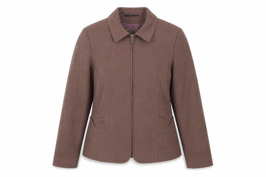 Front view of Bonmarché women’s brown jacket, size UK 16, zip