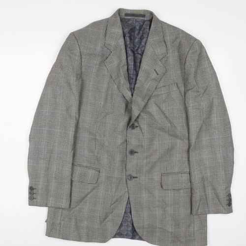 T. Bickerdyke & Sons Mens Grey Plaid Polyester Jacket Suit Jacket Size 40 Regular