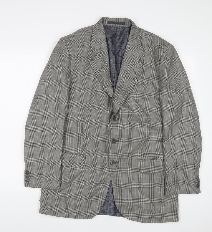 T. Bickerdyke & Sons Mens Grey Plaid Polyester Jacket Suit Jacket Size 40 Regular