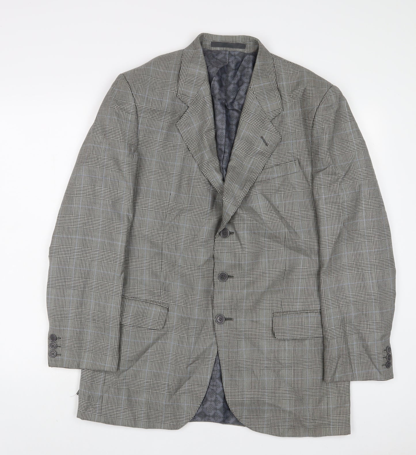 T. Bickerdyke & Sons Mens Grey Plaid Polyester Jacket Suit Jacket Size 40 Regular