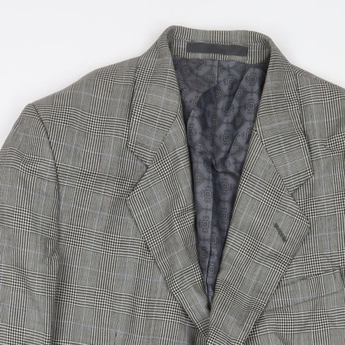 T. Bickerdyke & Sons Mens Grey Plaid Polyester Jacket Suit Jacket Size 40 Regular