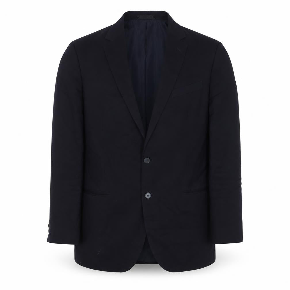 Front view of Marks & Spencer men’s blue polyester jacket suit jacket, size 46, regular