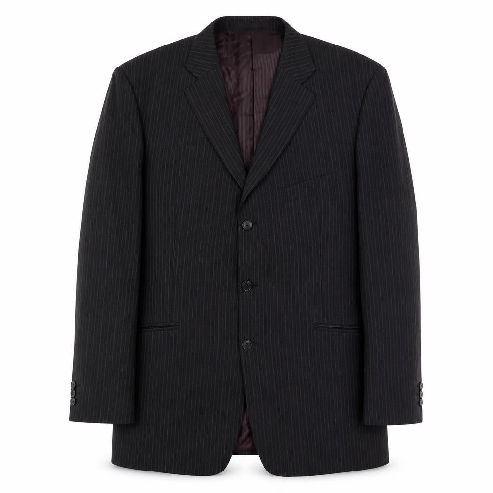 Front view of Marks & Spencer men’s grey striped wool jacket suit jacket, size 44, regular