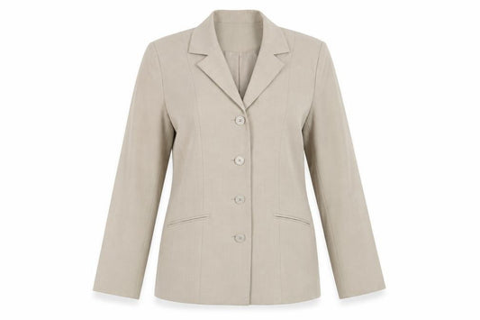 Front view of Bonmarché women’s beige jacket blazer, size UK 14, button