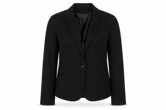Front view of New Look women’s black jacket blazer, size UK 18, button