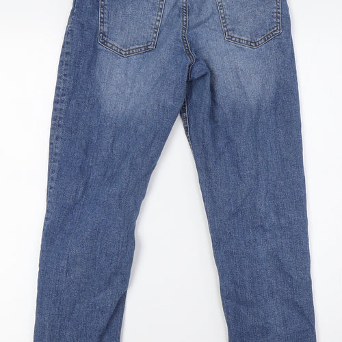 MISS E-VIE Girls Blue Cotton Straight Jeans Size 12-13 Years L26 in Regular Button - Raw Hem, Destressed