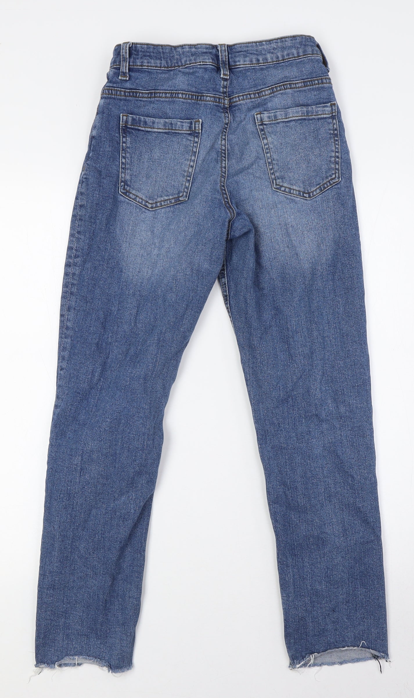 MISS E-VIE Girls Blue Cotton Straight Jeans Size 12-13 Years L26 in Regular Button - Raw Hem, Destressed