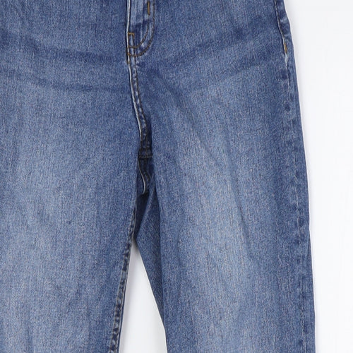 MISS E-VIE Girls Blue Cotton Straight Jeans Size 12-13 Years L26 in Regular Button - Raw Hem, Destressed