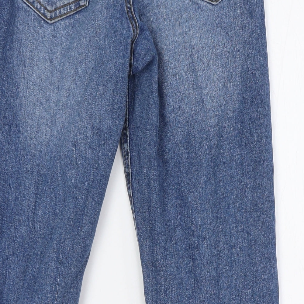 MISS E-VIE Girls Blue Cotton Straight Jeans Size 12-13 Years L26 in Regular Button - Raw Hem, Destressed