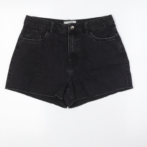 New Look Womens Black Cotton Basic Shorts Size 12 L3 in Regular Button - Raw Hem