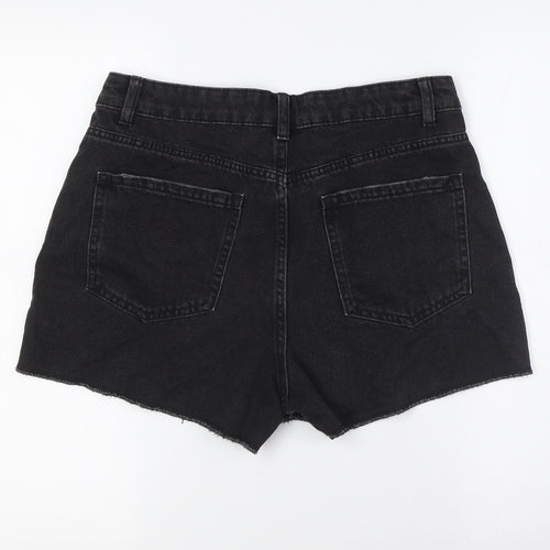 New Look Womens Black Cotton Basic Shorts Size 12 L3 in Regular Button - Raw Hem