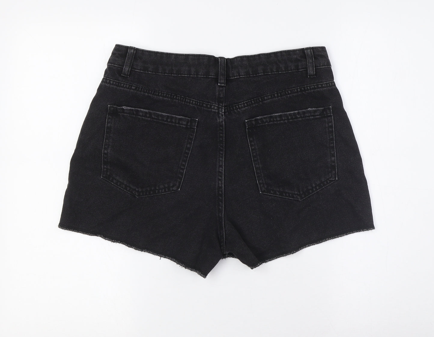 New Look Womens Black Cotton Basic Shorts Size 12 L3 in Regular Button - Raw Hem