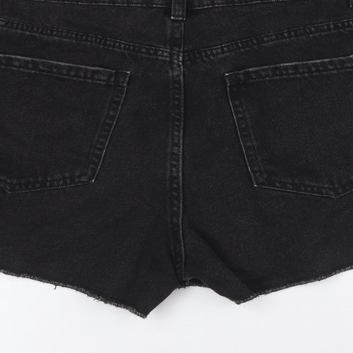 New Look Womens Black Cotton Basic Shorts Size 12 L3 in Regular Button - Raw Hem