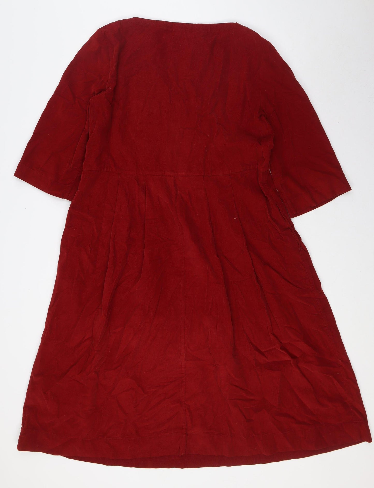Toast Womens Red 100% Cotton A-Line Size 12 Boat Neck Snap