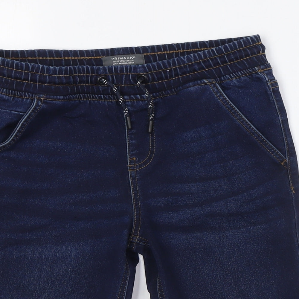 Primark Boys Blue Cotton Bermuda Shorts Size 10-11 Years L9 in Regular Snap - Elasticated Waist