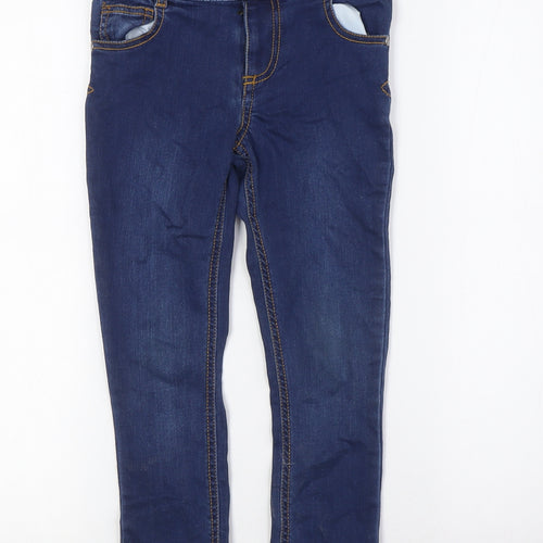 Mothercare Girls Blue Houndstooth Cotton Straight Jeans Size 5-6 Years Regular