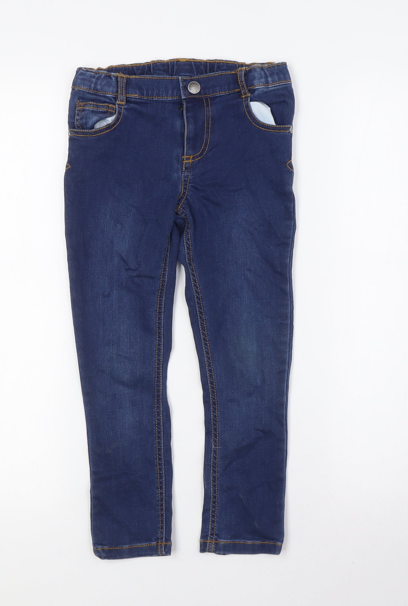 Mothercare Girls Blue Houndstooth Cotton Straight Jeans Size 5-6 Years Regular