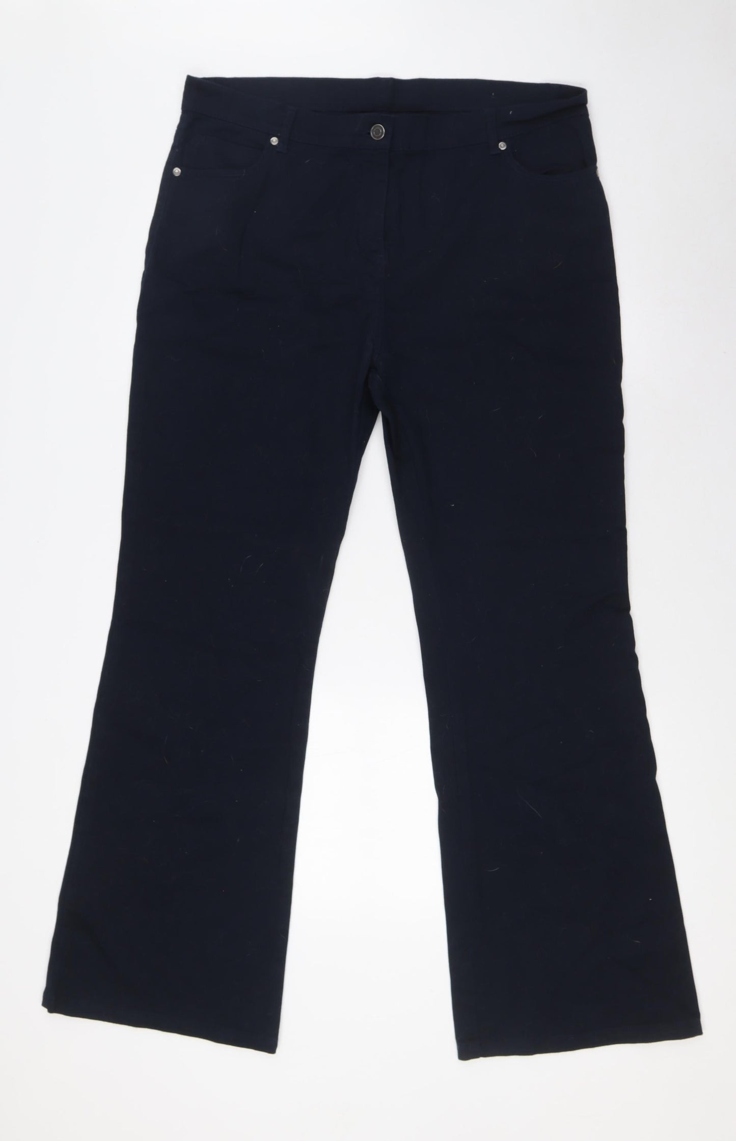 Marks and Spencer Womens Blue Herringbone Cotton Bootcut Jeans Size 18 L30 in Regular Button