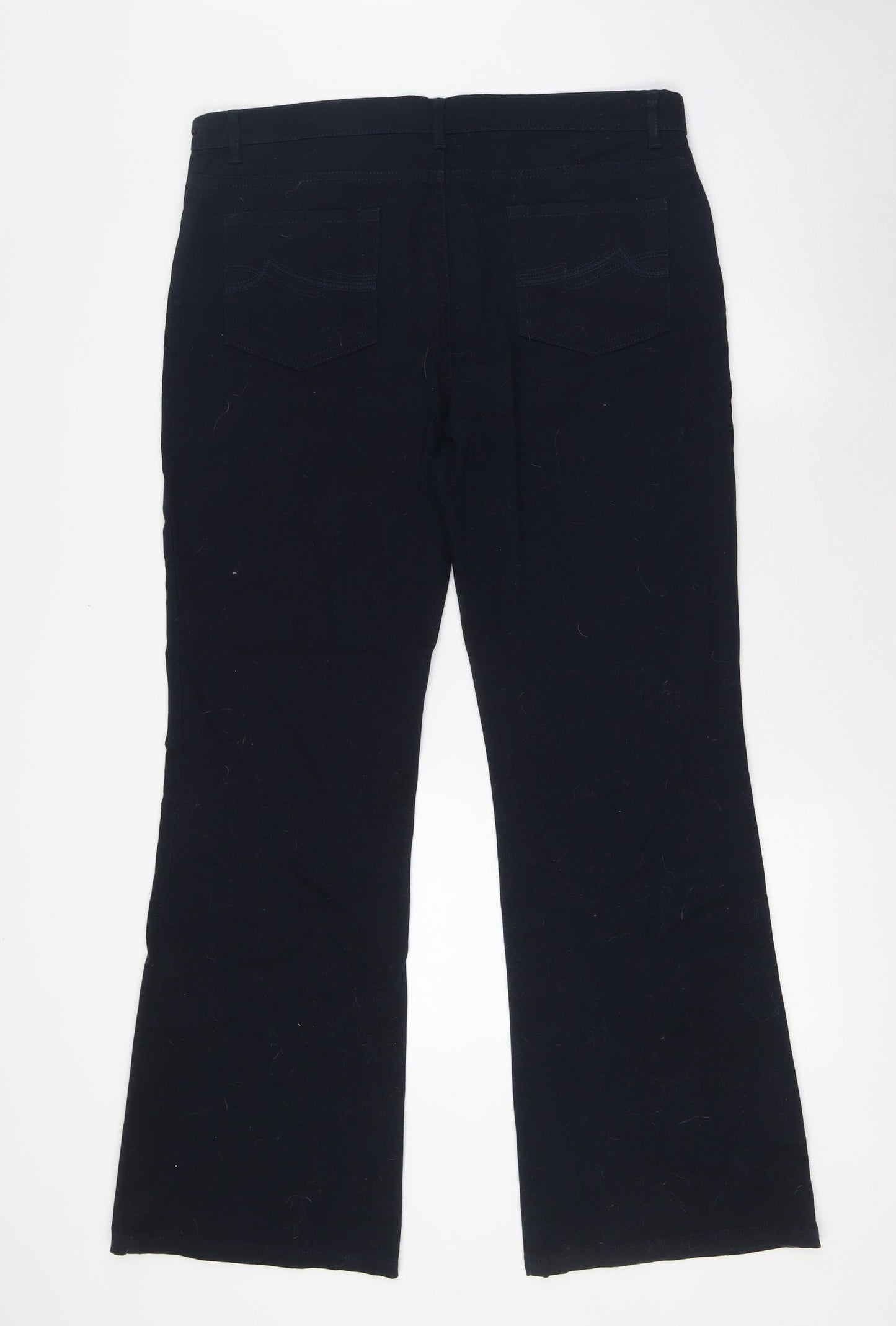 Marks and Spencer Womens Blue Herringbone Cotton Bootcut Jeans Size 18 L30 in Regular Button