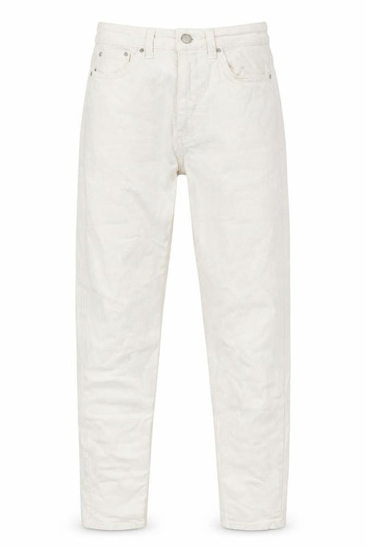 Front view of Topshop women’s ivory cotton mom jeans, size UK 25, in, 28-inch leg regular zip