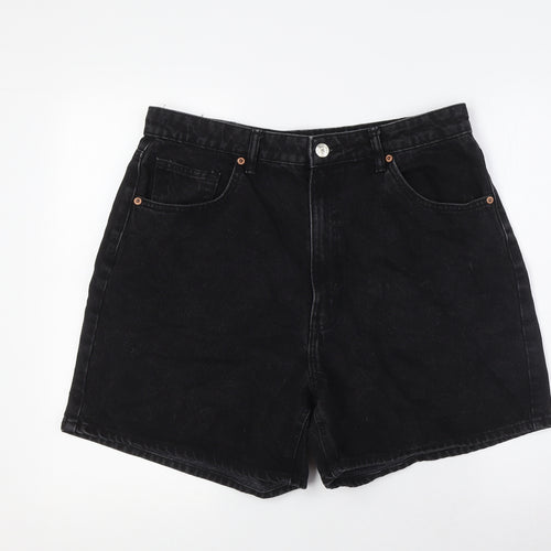 Zara Womens Black 100% Cotton Basic Shorts Size 16 L5 in Regular Zip