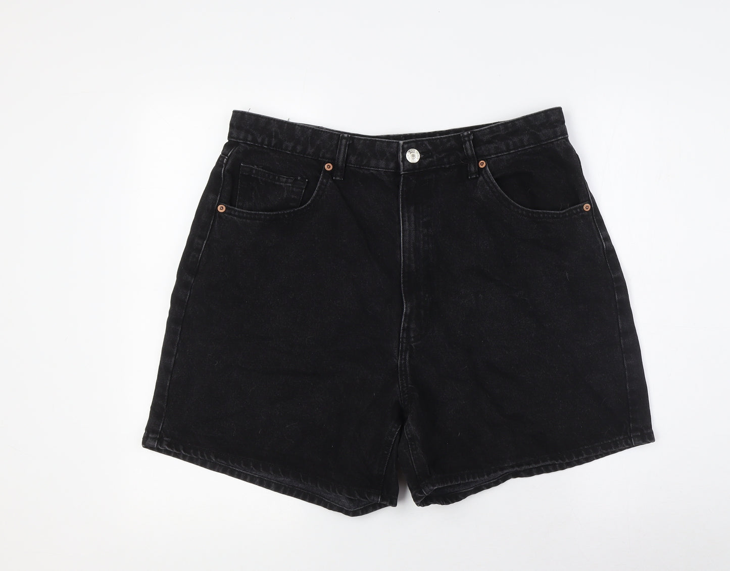 Zara Womens Black 100% Cotton Basic Shorts Size 16 L5 in Regular Zip