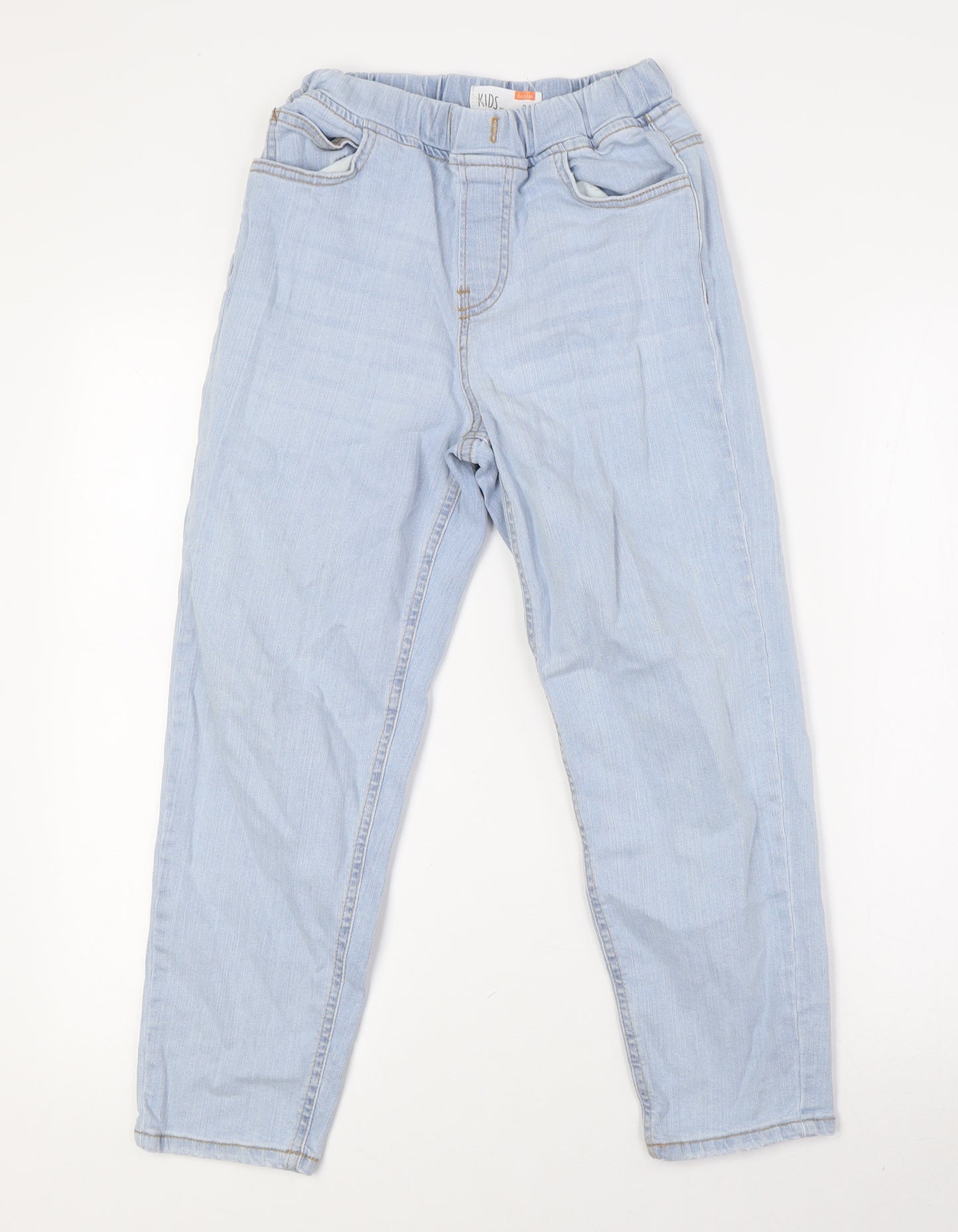 Denim Girls Blue Cotton Straight Jeans Size 9-10 Years L23 in Regular - Elasticated Waist