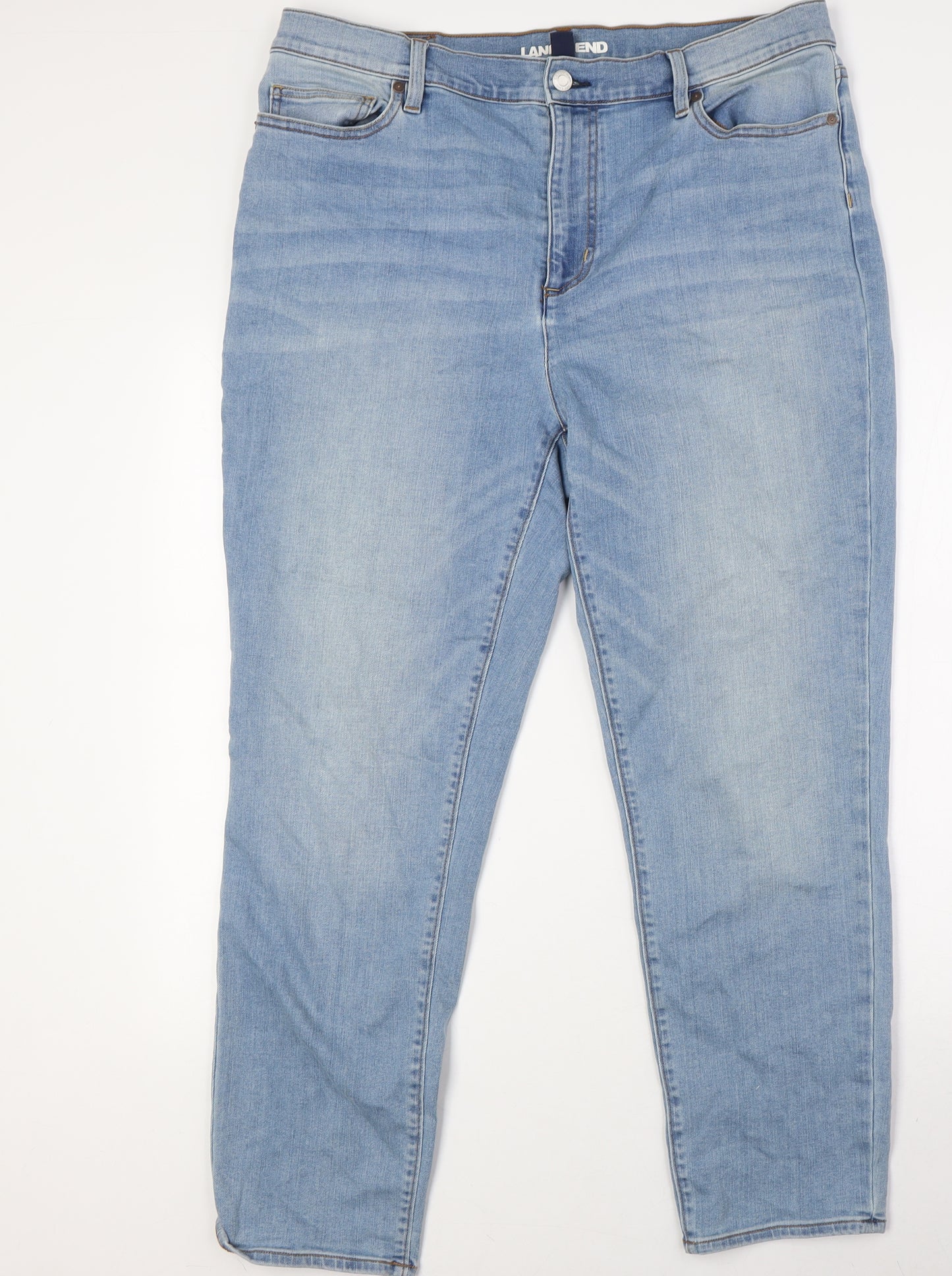 Lands' End Womens Blue Cotton Straight Jeans Size 18 L28 in Regular Zip