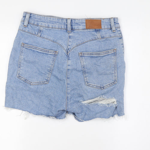 ASOS Womens Blue Cotton Basic Shorts Size 10 L3 in Regular Zip - Raw Hem, Destressed