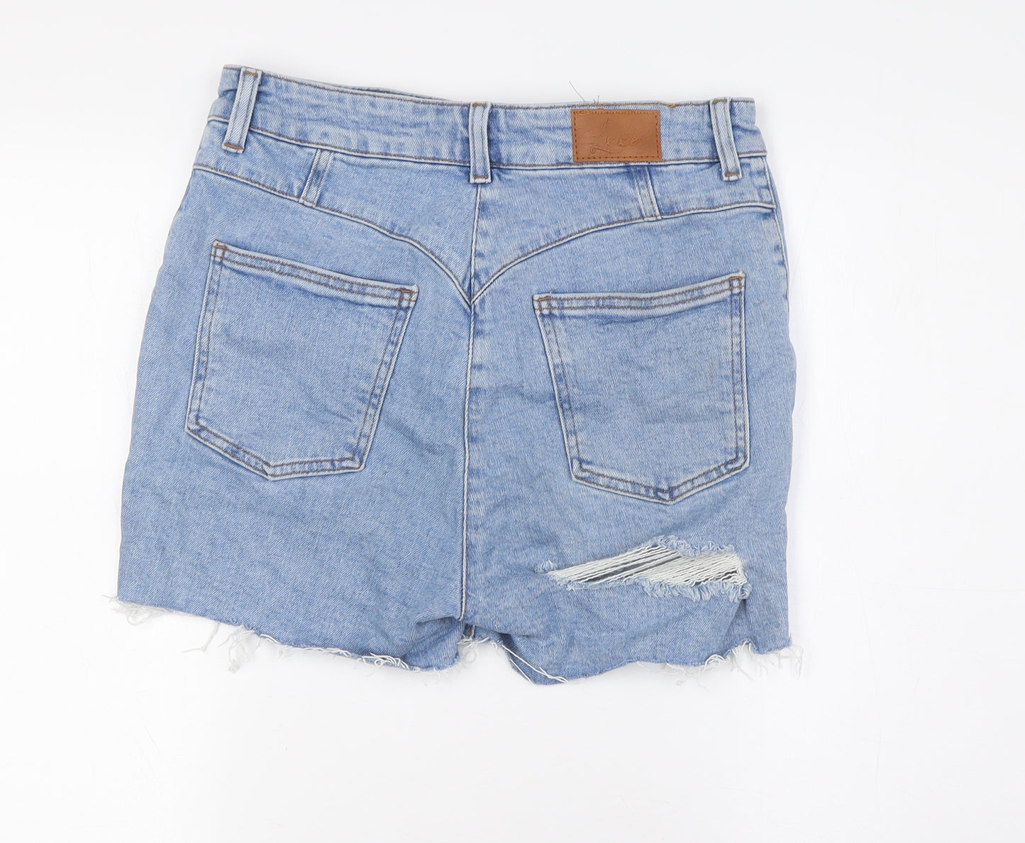 ASOS Womens Blue Cotton Basic Shorts Size 10 L3 in Regular Zip - Raw Hem, Destressed