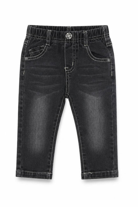 Front view of baby gang Baby Black 100% Cotton Cargo Jeans, size 9-12, Months