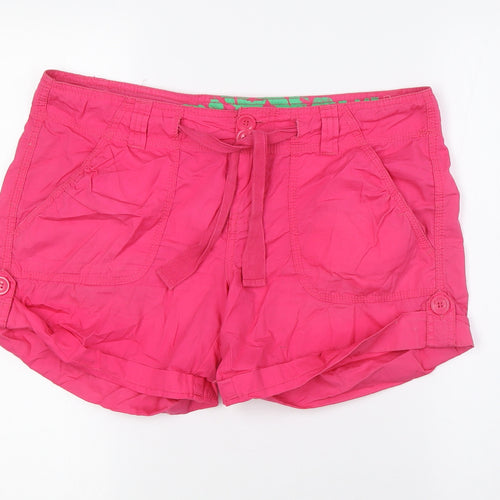 New Look Womens Pink 100% Cotton Basic Shorts Size 12 L4 in Regular Zip - Turn Ups