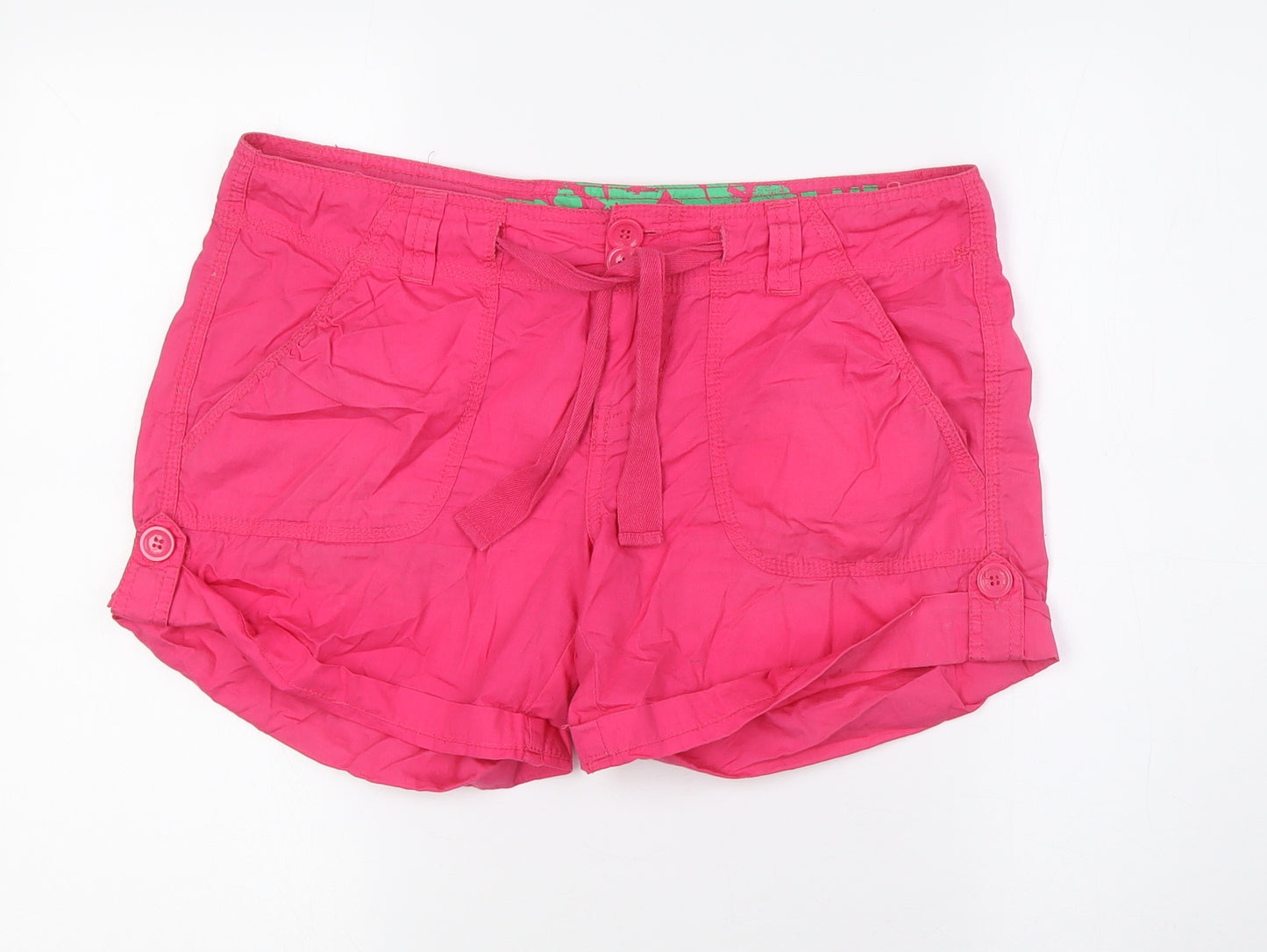 New Look Womens Pink 100% Cotton Basic Shorts Size 12 L4 in Regular Zip - Turn Ups