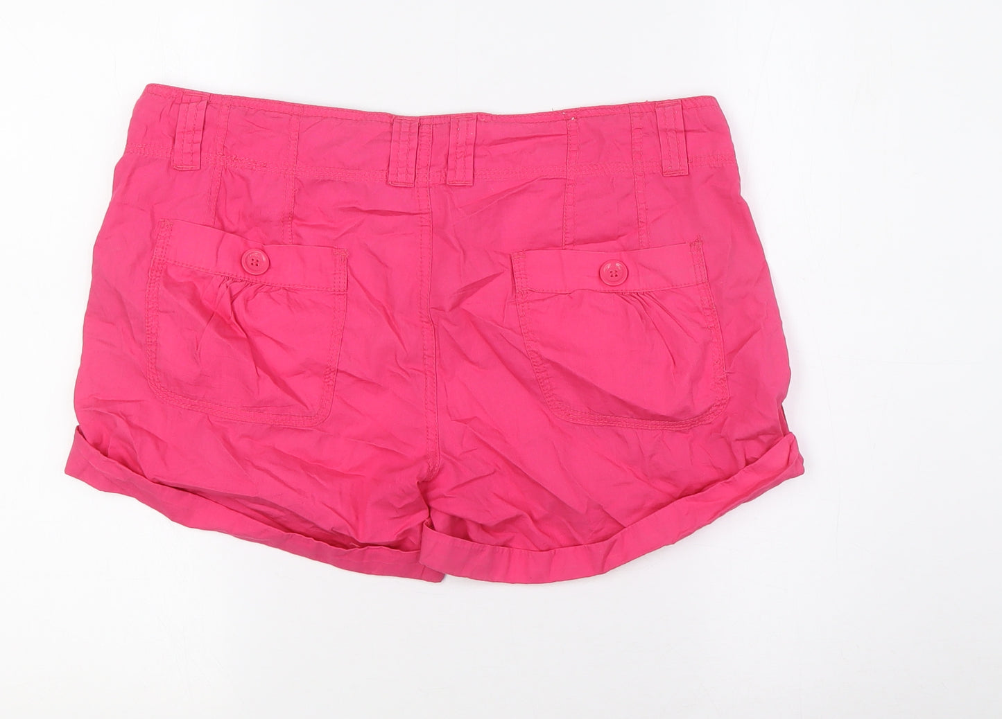 New Look Womens Pink 100% Cotton Basic Shorts Size 12 L4 in Regular Zip - Turn Ups