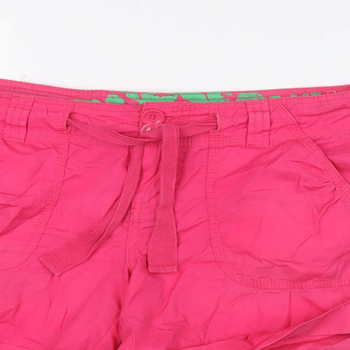 New Look Womens Pink 100% Cotton Basic Shorts Size 12 L4 in Regular Zip - Turn Ups